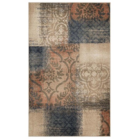 Palacedesigns 8 x 10 ft. Damask Distressed Stain Resistant Rectangle Area Rug - Navy & Salmon PA3100082